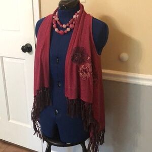 LULUMARI Boho embroidered burgundi vest size S